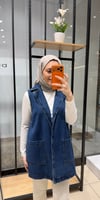 KUŞAKLI KRUVAZE YAKA YELEK- MAVİ