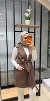 Kuşaklı Kruvaze Yaka Yelek | Vizon