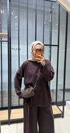 LİSA ŞERİT DETAYLI MODAL TAKIM- KAHVERENGİ