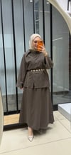 LİZA ETEKLİ KETEN TAKIM - KAHVE