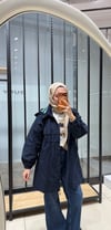 YAKA DETAYLI UZUN YAĞMURLUK - LACİVERT