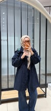 YAKA DETAYLI UZUN YAĞMURLUK - LACİVERT