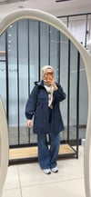 YAKA DETAYLI UZUN YAĞMURLUK - LACİVERT