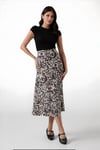 Kadın Açık Bej Zebra Desenli Saten Yüzeyli Beli Lastikli Midi Boy Etek Hzl23S-BD1101471