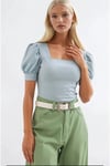 Kadın Açık Mavi Kare Yaka Örme Bluz HZL22W-BD104091