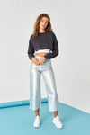 Kadın Antrasit Basic Bisiklet Yaka Uzun Kollu Crop Sweatshirt HZL24W-ZK11351