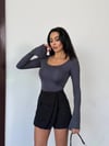Kadın Antrasit Uzun Kollu Arkası Bağlamalı Fit Kesim Crop Bluz HZL25W-FRY122771