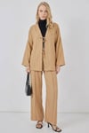 Kadın Bej Keten Bağlama Detaylı Kimono Pantolon İkili Takım HZL26S-BD167271