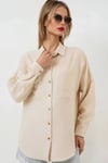 Kadın Bej Oversize Çift Cepli Keten Gömlek HZL22S-BD1201261