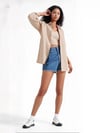Kadın Bej Oversize Uzun Basic Gömlek HZL22W-BD139001