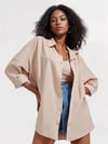 Kadın Bej Oversize Uzun Basic Gömlek HZL22W-BD139001