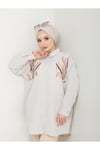 Kadın Bej Payet Desen Standart Beden Oversize Tesettür Gömlek YS25-LV003