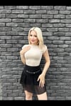 Kadın Bej Sırt Dekolteli Kısa Kollu Bluz HZL24S-ZK10831