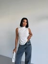 Kadın Beyaz Balıkçı Yaka Sıfır Kol Sandy Crop Bluz HZL26S-FRY123931