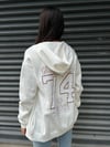 Kadın Beyaz Baskılı Kapüşonlu Fermuarlı Oversize Sweatshirt HZL24W-ZK12741