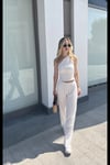 Kadın Beyaz Beli Lastilkli Gofre Kumaş Pantolon HZL24S-ZK13261