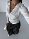Kadın Beyaz Degaje Yaka Yandan Büzgülü Uzun Kol Sandy Bluz HZL24W-FRY122481