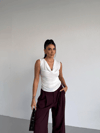 Kadın Beyaz Degaje Yaka Yanlardan Drapeli Sandy Bluz HZL25S-FRY123131