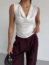 Kadın Beyaz Degaje Yaka Yanlardan Drapeli Sandy Bluz HZL25S-FRY123131