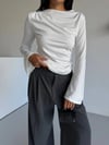 Kadın Beyaz Drape Detaylı İspanyol Kol Sany Bluz HZL25W-FRY123431