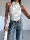 Kadın Beyaz Halter Yaka Sırtı Açık Sandy Bluz HZL25S-FRY123141