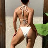 Kadın Beyaz İp Bağlamalı Aksesuarlı Astarlı Yüksek Bel Üçgen Bikini Takım HZL24S-LC2229