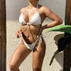 Kadın Beyaz İp Bağlamalı Aksesuarlı Astarlı Yüksek Bel Üçgen Bikini Takım HZL24S-LC2229