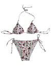 Kadın Beyaz Kiraz Temalı Boyundan İp Bağlamalı Üçgen Bikini Takımı HZL25S-LC5005