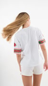Kadın Beyaz Kırmızı Peponi Baskılı Bisiklet Yaka T-Shirt HZL24S-YY302
