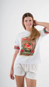 Kadın Beyaz Kırmızı Peponi Baskılı Bisiklet Yaka T-Shirt HZL24S-YY302