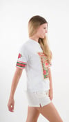 Kadın Beyaz Kırmızı Peponi Baskılı Bisiklet Yaka T-Shirt HZL24S-YY302