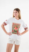 Kadın Beyaz Kırmızı Peponi Baskılı Bisiklet Yaka T-Shirt HZL24S-YY302