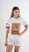 Kadın Beyaz Kırmızı Peponi Baskılı Bisiklet Yaka T-Shirt HZL24S-YY302