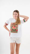 Kadın Beyaz Kırmızı Peponi Baskılı Bisiklet Yaka T-Shirt HZL24S-YY302