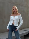 Kadın Beyaz Önden Bağlamalı Madonna Yaka Crop Bluz HZL25W-ZK10331