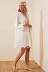Kadın Beyaz Püsküllü Midi Kimono HZL22S-BD158331