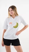 Kadın Beyaz Sarı Banana House Baskılı Bisiklet Yaka T-Shirt HZL24S-YY302