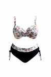 Kadın Beyaz Siyah Desenli Yüksel Bel Astarlı Büyük Beden Bikini Takımı HZL25S-LC3339
