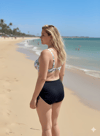 Kadın Beyaz Siyah Desenli Yüksel Bel Astarlı Büyük Beden Bikini Takımı HZL25S-LC3339