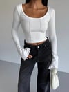 Kadın Beyaz Uzun Kollu Arkası Bağlamalı Fit Kesim Crop Bluz HZL25W-FRY122771