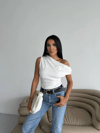 Kadın Beyaz Yandan Drapeli Kayık Yaka Sandy Bluz HZL25S-FRY123201