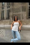 Kadın Beyaz Yanı Büzgülü Çift Yırtmaçlı Straplez Bluz HZL24S-ZK13091