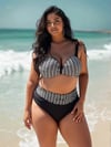 Kadın Beyaz Zincir Desenli Büyük Beden Astarlı Siyah Bikini Takım HZL25S-LC3303