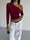 Kadın Bordo Asimetrik Yaka Drapeli Sandy Bluz HZL25S-FRY123361