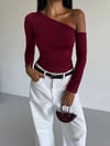 Kadın Bordo Asimetrik Yaka Drapeli Sandy Bluz HZL25S-FRY123361