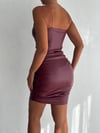 Kadın Bordo Askılı Drape Detaylı Suni Deri Mini Elbise HZL24S-FRY121711
