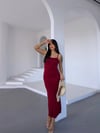 Kadın Bordo Ayarlanabilir Askılı Midi Boy Elbise HZL25S-FRY122921