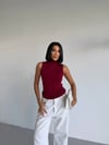 Kadın Bordo Balıkçı Yaka Sıfır Kol Sandy Crop Bluz HZL26S-FRY123931