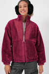 Kadın Bordo Baskılı Fermuarlı Suni Yünlü Astarlı Peluş Ceket HZL25W-BD151941