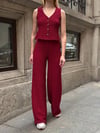 Kadın Bordo Beli Lastilkli Gofre Kumaş Pantolon HZL24S-ZK13261